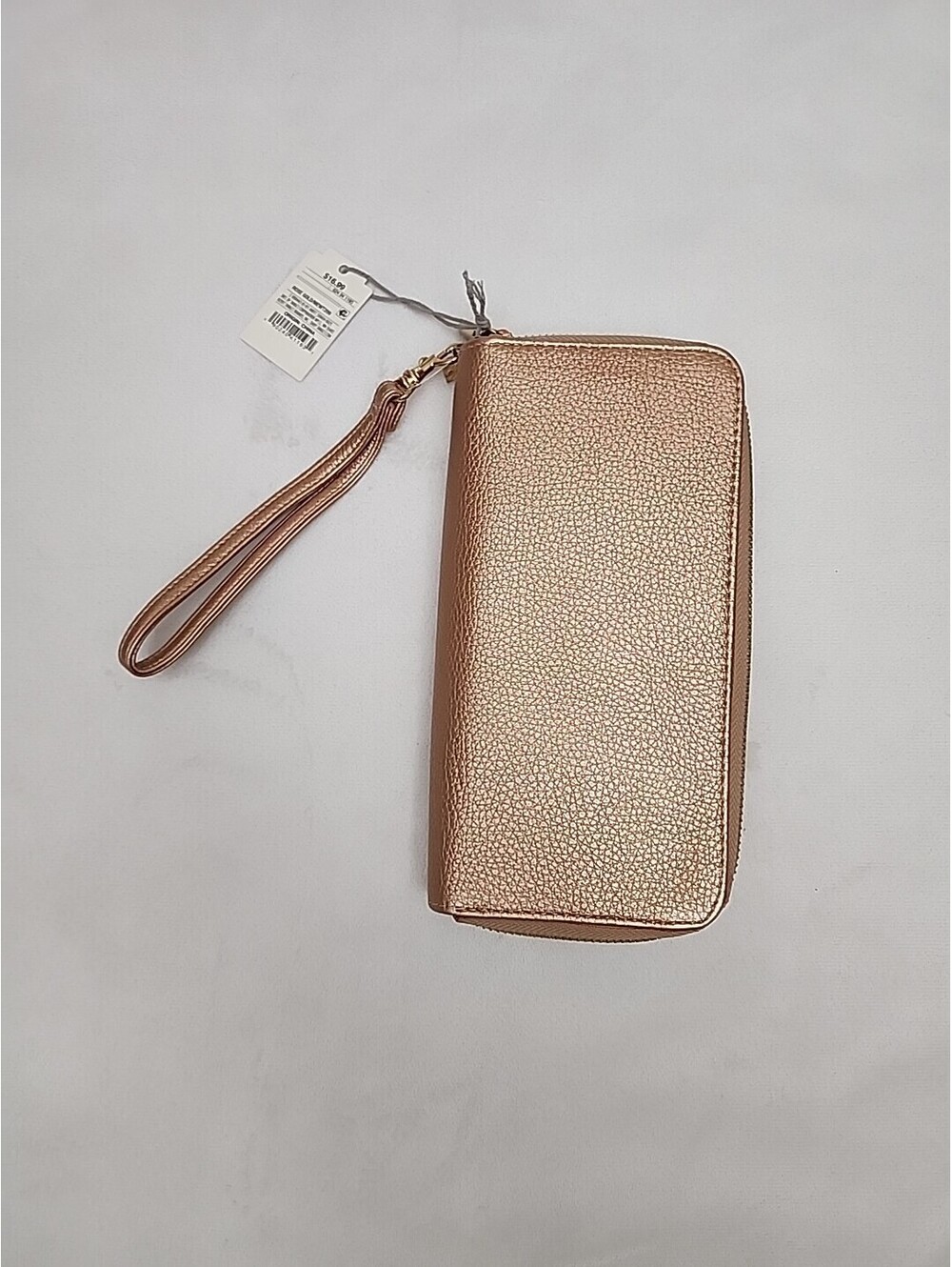 And Eawy Rose Gold Metallic Pebbled Leather Zip Around Wallet Clutch Purse 209
